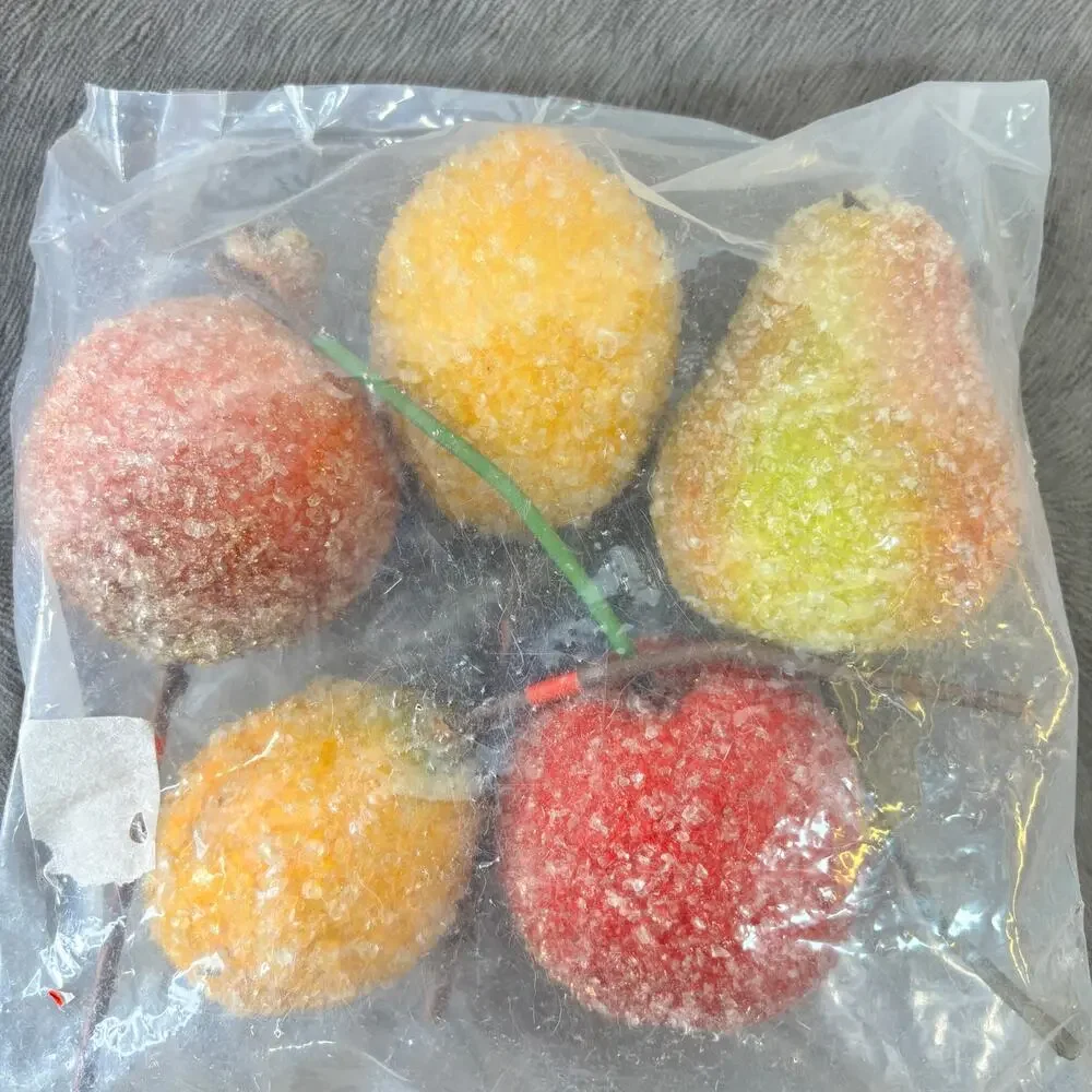 Sugared Fruit Floral Picks Decor Lot of 5 Orange Lemons Apple Pear Christmas VTG